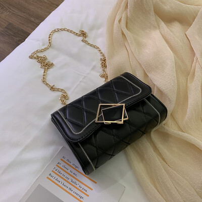 

2019 new casual temperament versatile embroidery line slanting small square bag Korean fashion simple rhombic chain shoulder bag