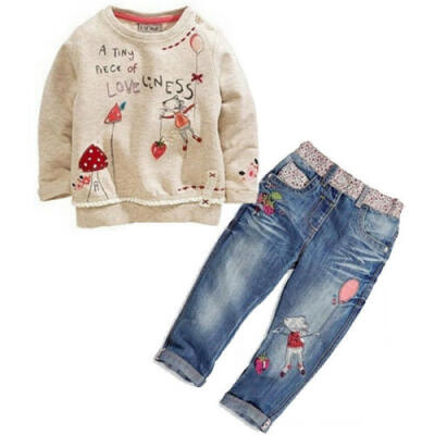 

US STOCK Kids Baby Girls Clothing Tops Sweater Jeans Trousers suit Set Outfit