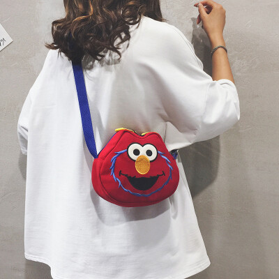 

Ins canvas small bag female 2019 new cartoon cute Messenger mini bag tide Korean version of the wild Sesame Street Pack