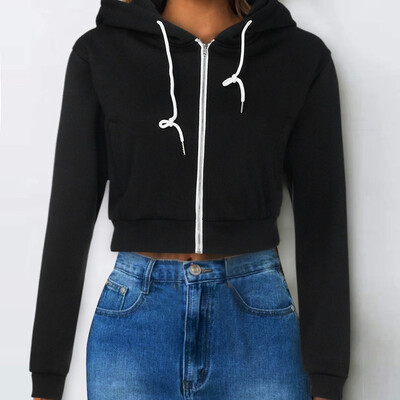 

Roseonmyhand Women Fashion Solid Crop Hoodie Zipper Sweatshirt Zip Cosy Hoody Dance Ladies