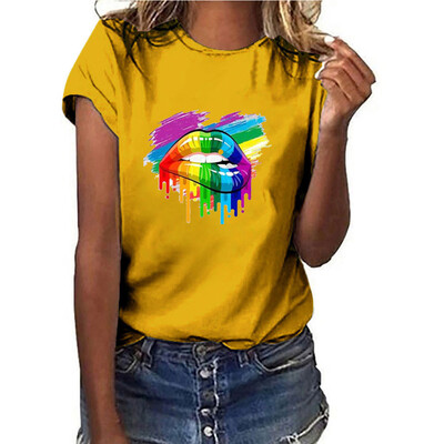 

Starmoon Women Girls Plus Size Lips Print Shirt Short Sleeve T Shirt Blouse Tops
