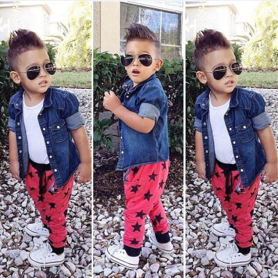 

3pcs Kids Baby Boy Jeans CoatShirtPants Trousers Clothes Outfits Set 6T