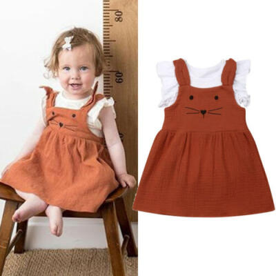 

2pcs Newborn Baby Girl Cotton Tops T-shirt Strap Dress Outfits Clothes Set 0-24M