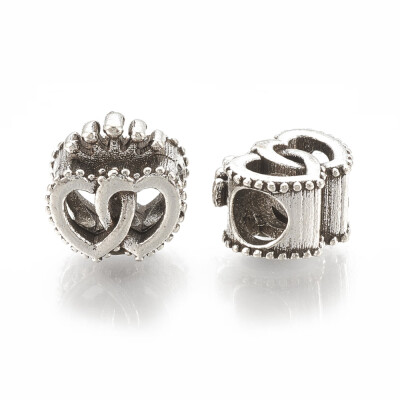 

Alloy European Beads Large Hole Beads Hollow Heart with Crown Antique Silver 115x115x8mm Hole 45mm