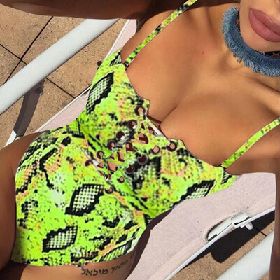

Roseonmyhand Women Camisole Leopard Print Bandage Bikini Jumpsuit Swimsuit Beachwear