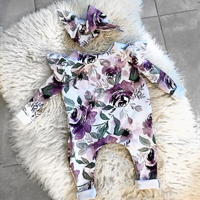

Newborn Baby Girls Clothes Floral Romper Bodysuit Overall Headband Outfit Set