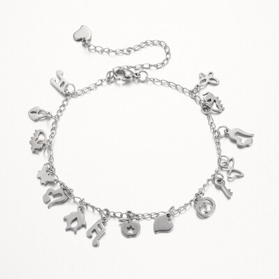 

304 Stainless Steel Charms Anklets with Lobster Claw Clasps Stainless Steel Color 225mm