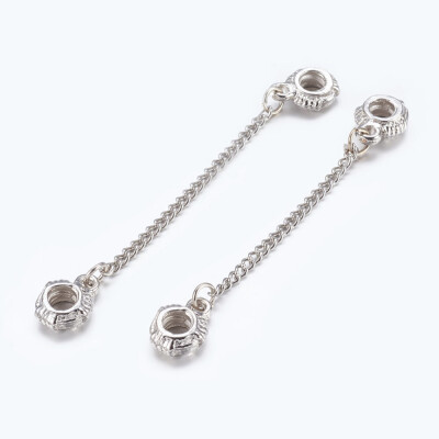 

Platinum Alloy European Rondelle Beads with Safety Chains Nickel Free 5666mm Beads 13x10mm Hole 4mm