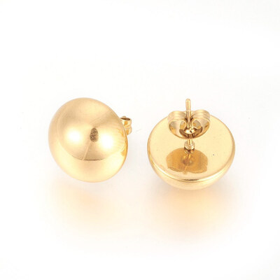 

304 Stainless Steel Stud Earrings Half Round Golden 18x14x7mm Pin 07mm