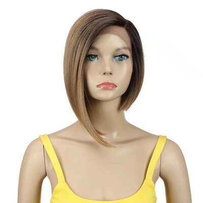 

Noble Wigs For Black Women Straight Synthetic Lace Front Hair 12" Ombre 3 Color Lace Front Wig Cosplay Blonde Lace Front Wig