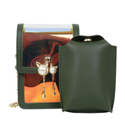 

2pcsset Pearl Decor PVC Shoulder Handbags Women Chain Crossbody Bag Clutch