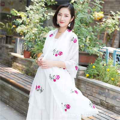 

Scarf shawl dual-use long female Korean version of the national wind embroidery chiffon scarves spring&autumn embroidered shawl manufacturers wholesale