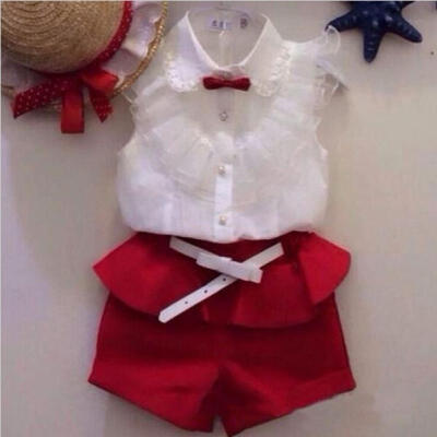 

Baby Kids Girls Sleeveless Lace Tops ShirtShort Pants 2pcs Outfits Set 2-8Y