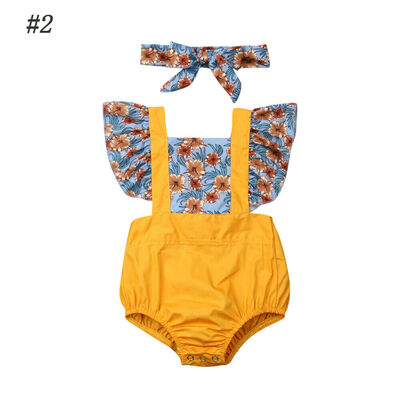 

2PCS Newborn Baby Girl Clothes Flower Headband Romper Jumpsuit Playsuit Outfit