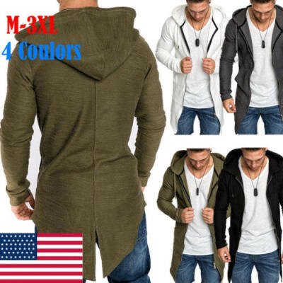

Men Long Hooded Sweatershirt Cardigan Cape Cloak Coat Outwear Tuxedo Trench Coat