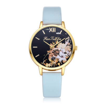 

Hot Selling Women Watches Golden Border Plant Dial Quartz Wristwatch Simple Ladies Leather Strap Clock Relojes Para Mujer