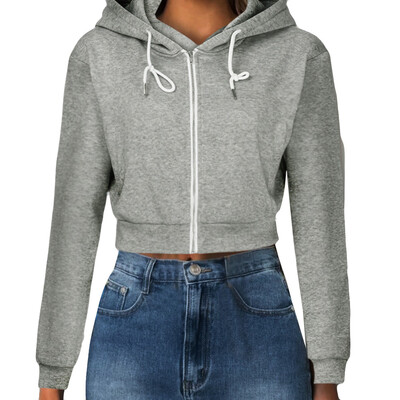 

Toponeto Women Fashion Solid Crop Hoodie Zipper Sweatshirt Zip Cosy Hoody Dance Ladies