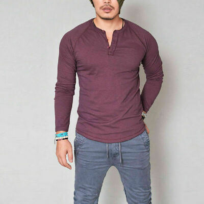 

Fashion Mens Slim Fit V Neck Long Sleeve Muscle Tee T-shirt Casual Tops Blouse