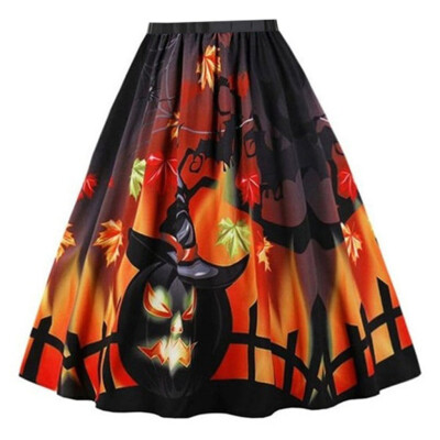 

Roseonmyhand Womens Fashion Winter Halloween Casual Loose High Waist Pleated Printed Skirts