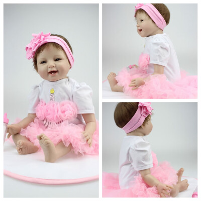 

Ktaxon Reborn Baby Dolls 22" Soft Silicone Vinyl Lifelike Pink Dress Newborn Baby Dolls That Look Real for Gift