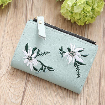 

Womens PU Coin Purse Floral Embroidered Change Wallet With Zipper