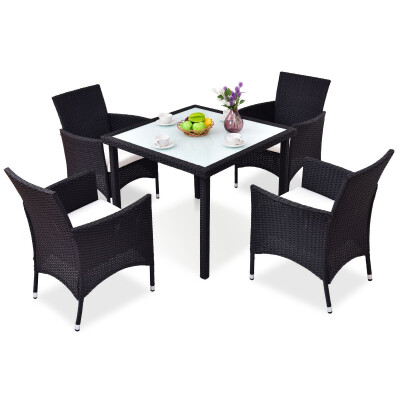 

5 pcs Black Outdoor Patio Rattan Table Chairs Set