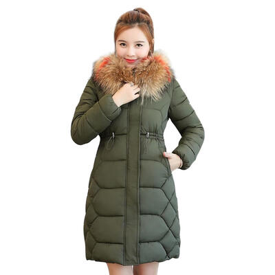 

Winter Fashion Women Fur Collar Long Down Jacket Thicken Coat Hooded Parkas
