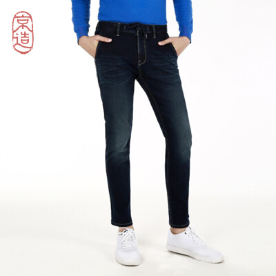 

Beijing made mens casual feet jeans jeans mens imitation knit jeans autumn still new dark blue 32 17082A