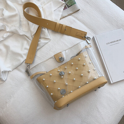 

Tailored 2Pcs Women Pearl Crossbody Bag Leather Cute Waterproof Candy Color Messenger Bag