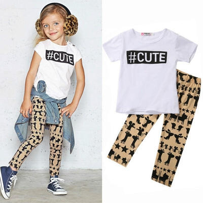 

Baby Toddler Girls Kids Clothes Cute T Shirt Tops Pants 2PCS Outfits Set 0-5 Years