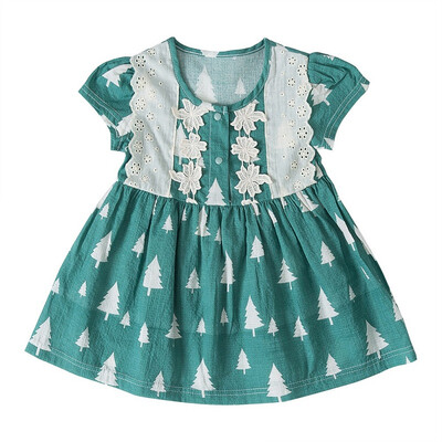 

Summer Girls Dress Casual Baby Girls Short Sleeve Dress with Lace Design Kids Toddler Pageant Princess Sundress