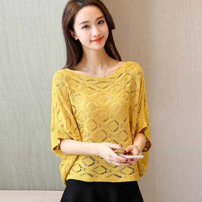 

Women Elegant Knitted Womens Tops And Blouses Hollow Out Batwing Sleeve O-Neck Summer Tops Blusas Mujer De Moda