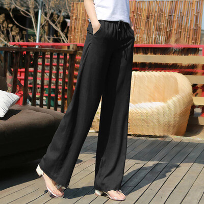 

Women Casual Loose Ankle-length Straight Pants Retro Style Bow Decoration Pants