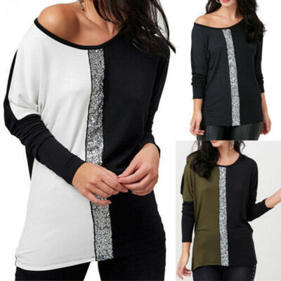 

Womens Casual Tops T-Shirt Loose Cotton Blouse Long Sleeve Off Shoulder Shirt