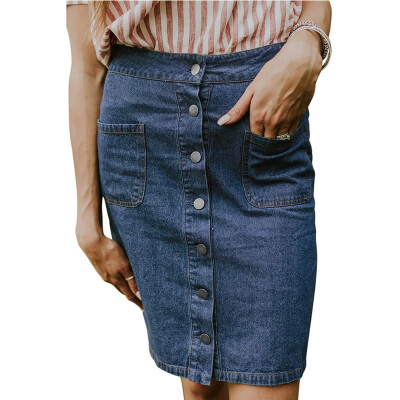 

Blue single-breasted casual denim skirt 65157