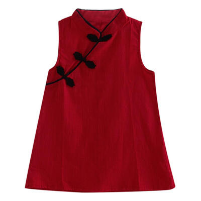

Chinese Style Solid Color Baby Girls Vintage Sleeveless Cheongsam Dress