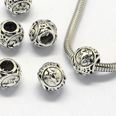 

Alloy European Beads Large Hole Rondelle Beads with ConstellationZodiac Sign Antique Silver Scorpio 105x9mm Hole 45mm