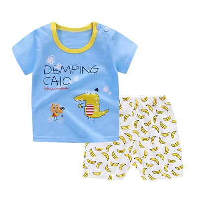 

2pcs Kids Boy Girls Short Sleeve Cartoon Print T Shirt Shorts Summer Outfit