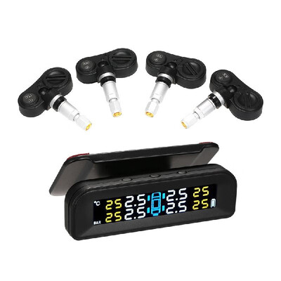 

TPMS Tire Pressure Monitoring System Wireless Real-time Solar Energy Clear LCD Display 4 Internal Sensors Alarm Function