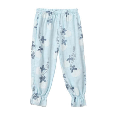 

Girl Summer Printed Lantern Pants Kids Cotton Linen Anti Mosquito Trousers