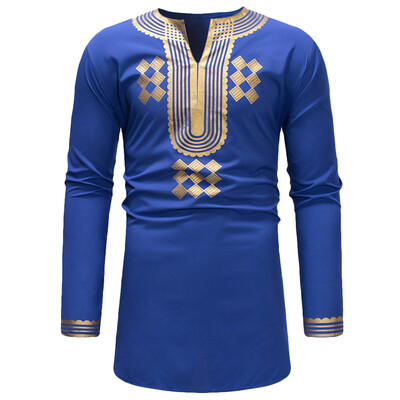 

Men Printing Long Sleeve Casual V Neck Male T-shirt