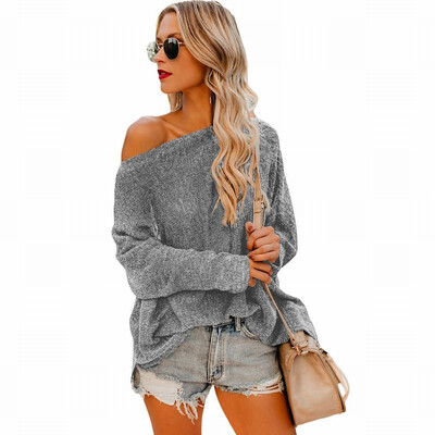 

Womens Knit Bottoming Shirt T-Shirt Shoulder Long Sleeve Loose Top