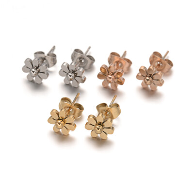 

Flower 304 Stainless Steel Stud Earrings Mixed Color 78x5mm Pin 08mm