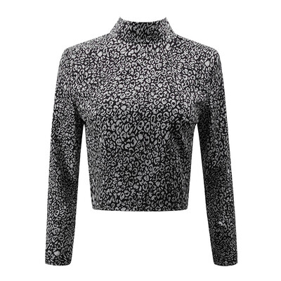 

Women Sexy Stand Collar Back Heart Hollow Decoration Top Popular Casual Long Sleeve Slim T-shirt