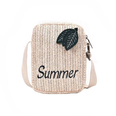 

Letter Embroidery Leaf Decor Shoulder Handbags Women Straw Crossbody Bags