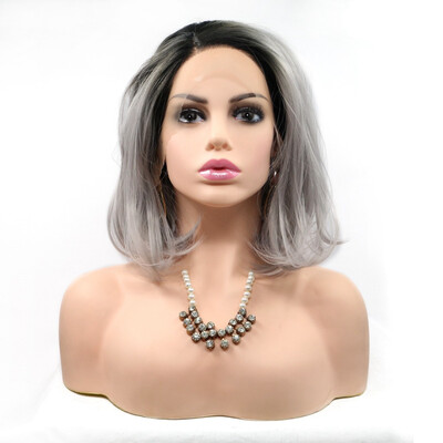 

Amazing Star Lace Frontal Bob Wigs Straight Hair Silver Gray Color 13x3 Hand Tied Lace Frontal Synthetic Hair Wigs Side Part