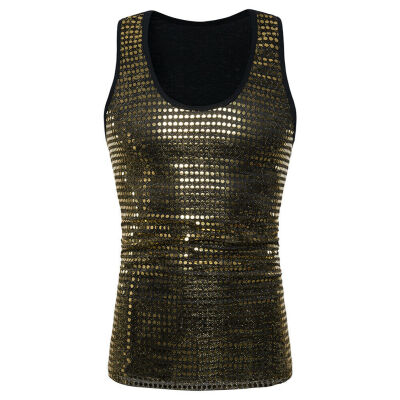 

Slim Fit Mens Sequined Scoop Neck Sleeveless Party Fashion Vest Blouse Tops