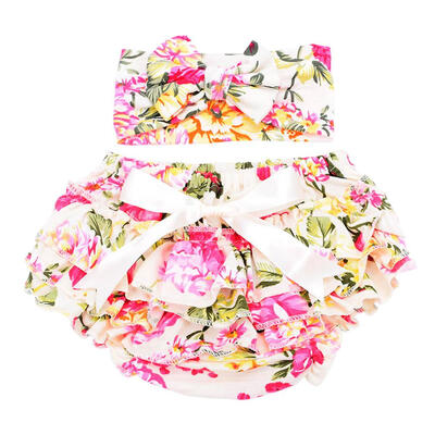 

2pcs Cotton Panties Headband Set Ruffles Flower Baby Girls Bowknot Briefs