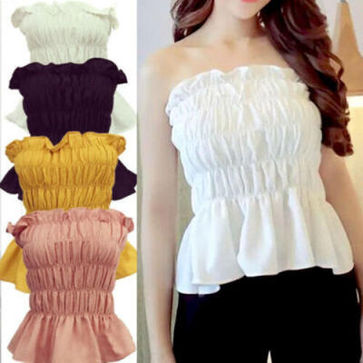 

Strapless Women Off Shoulder Elastic Tops Bra Blouse Bandeau Crop Tops Shirt US