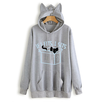 

Starmoon Women Casual Cat Printed Long Sleeve Cat Ear Hooded Sweatshirt Pocket Top Blouse